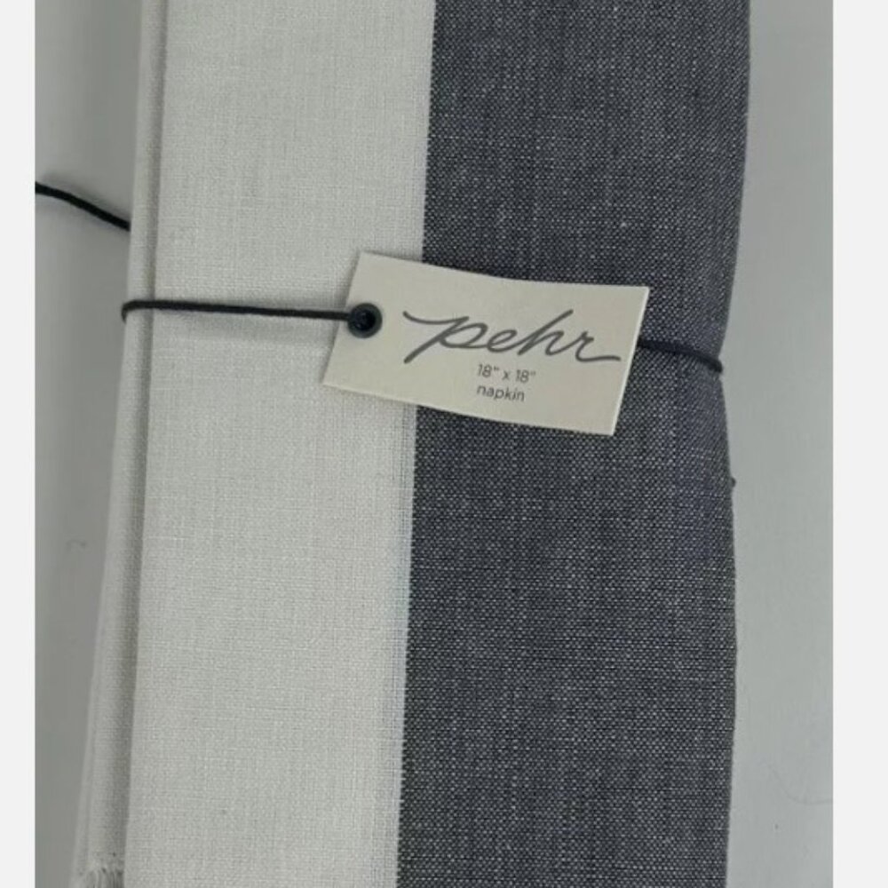 NEW Pehr Design Chambray Fringe Napkin Set Of 4 Charcoal Gray White 18 x 18